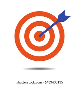 Target bullseye with arrow, colorful flat vector icon.