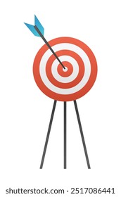 Target with bullseye and arrow hitting the center, symbolizing precision. Vector illustration isolated on white background