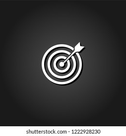Target bullseye arrow icon flat. Simple White pictogram on black background with shadow. Vector illustration symbol