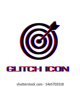 Target bullseye arrow icon flat. Simple pictogram - Glitch effect. Vector illustration symbol