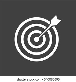Target bullseye arrow icon flat. Vector white illustration isolated on black background. Flat symbol