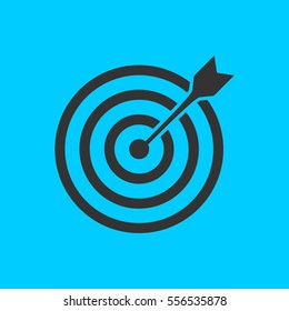 Target Bullseye Arrow Icon Flat. Simple Vector Black Pictogram On Blue Background