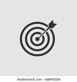 Target bullseye arrow icon flat. Black pictogram on grey background. Vector illustration symbol