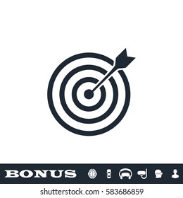 Target Bullseye Arrow Icon Flat. Black Pictogram On White Background. Vector Illustration Symbol And Bonus Button