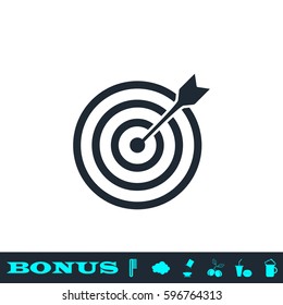 Target bullseye arrow icon flat. Black pictogram on white background. Vector illustration symbol and bonus button