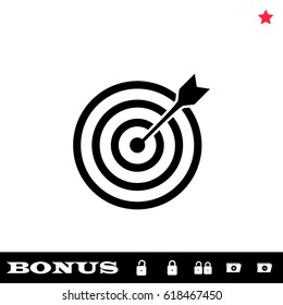 Target bullseye arrow icon flat. Black pictogram on white background. Vector illustration symbol and bonus button open and closed lock, folder, star