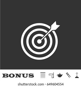 Target bullseye arrow icon flat. White pictogram on black background. Vector illustration symbol and bonus icons