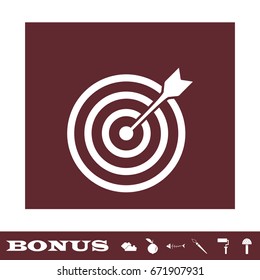 Target bullseye arrow icon flat. White pictogram on brown background. Vector illustration symbol and bonus icons