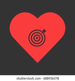 Target bullseye arrow icon flat. Simple pictogram on heart background. Vector illustration symbol