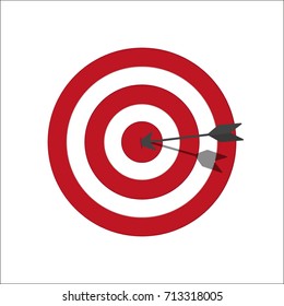 Target bullseye or arrow on target line art icon. Target with red and white circles. Classic colors. Vector illustration