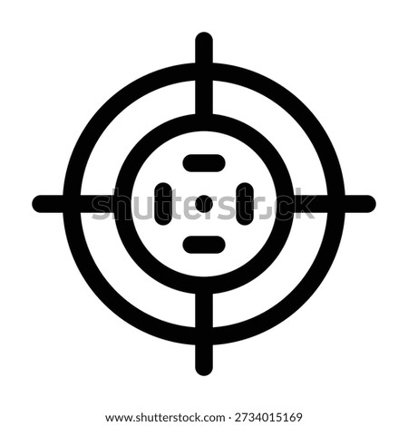 A target bullseye icon composed of concentric circles and a crosshair, with small rectangles at the center. This precise vector illustration symbolizes aiming, shooting sports, goals, focus, and accuracy.