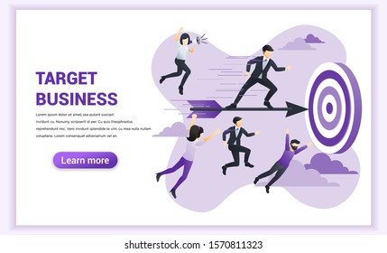 Target business concept. Businessman standing on flying dart to achieve business goal. Can used for web banner, infographics, landing page, web template. Flat vector illustration