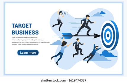 Target business concept. Businessman standing on flying dart to achieve business goal. Can used for web banner, infographics, landing page, web template. Flat vector illustration