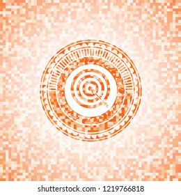 target, business icon inside abstract emblem, orange mosaic background