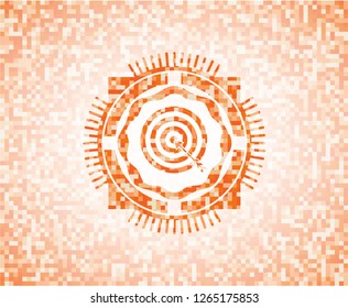 target, business icon inside abstract orange mosaic emblem with background