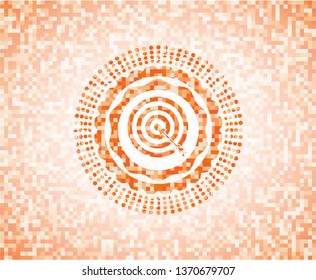 target, business icon inside abstract emblem, orange mosaic background