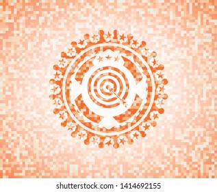 target, business icon inside abstract orange mosaic emblem with background