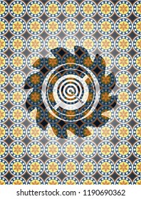 target, business icon inside arabesque badge background. arabic decoration.