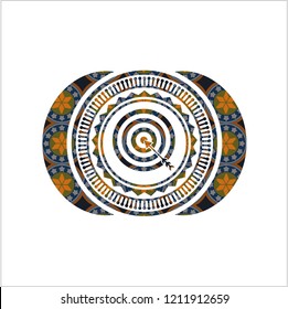 target, business icon inside arabesque badge background. arabic decoration.