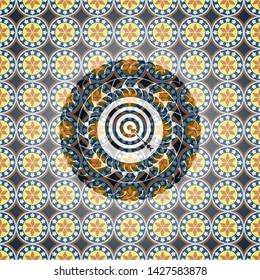target, business icon inside arabesque style emblem. arabic decoration.