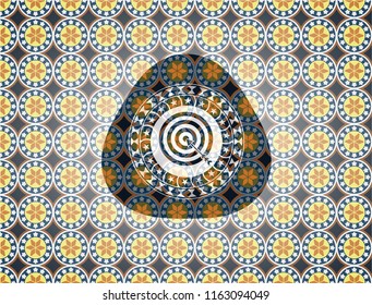 target, business icon inside arabic emblem background. Arabesque decoration.