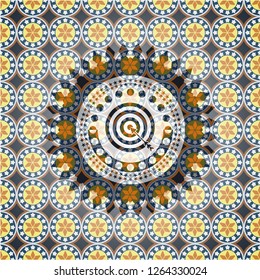 target, business icon inside arabic emblem background. Arabesque decoration.