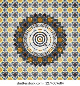 target, business icon inside arabic badge background. Arabesque decoration.