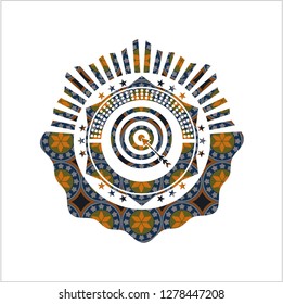 target, business icon inside arabic emblem background. Arabesque decoration.