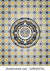 target, business icon inside arabic badge background. Arabesque decoration.