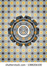 target, business icon inside arabic badge background. Arabesque decoration.