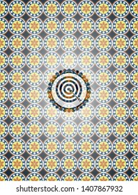 target, business icon inside arabic style badge. Arabesque decoration.