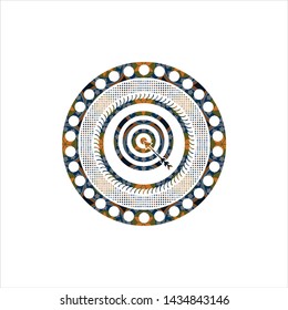target, business icon inside arabic style badge. Arabesque decoration.