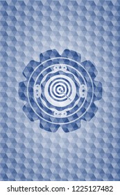 target, business icon inside blue emblem with geometric pattern background.