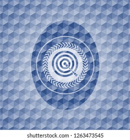 target, business icon inside blue emblem or badge with geometric pattern background.