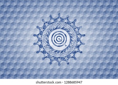 target, business icon inside blue emblem with geometric pattern.