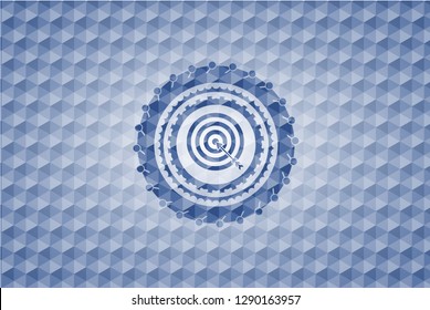 target, business icon inside blue polygonal emblem.