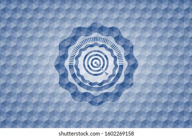 target, business icon inside blue badge with geometric background.