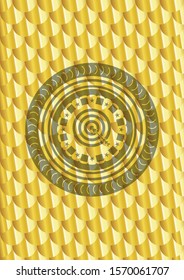 target, business icon inside gold emblem. Scales pattern. Vector Illustration. Detailed.