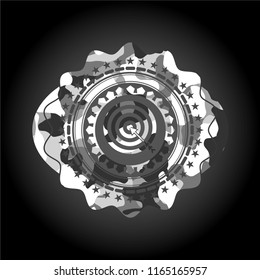 target, business icon inside grey camouflage emblem