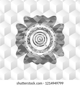 target, business icon inside grey emblem with cube white background