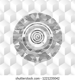 target, business icon inside grey emblem. Retro with geometric cube white background