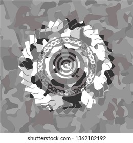 target, business icon inside grey camouflage emblem