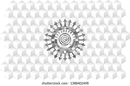 target, business icon inside grey badge with geometric cube white background