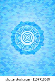 target, business icon inside light blue emblem. Mosaic background