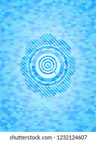 target, business icon inside light blue emblem with triangle mosaic background