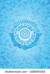 target, business icon inside light blue emblem with mosaic ecological style background