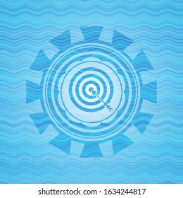target, business icon inside light blue water style badge.
