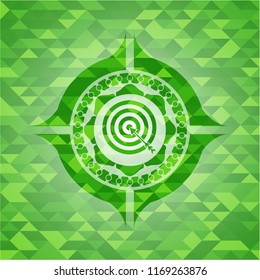 target, business icon inside realistic green emblem. Mosaic background
