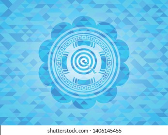 target, business icon inside realistic sky blue mosaic emblem
