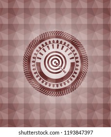 target, business icon inside red seamless emblem or badge with abstract geometric pattern background.
